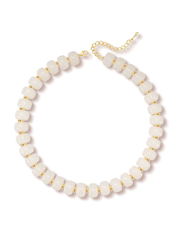 18K Gold Plated White Chunky Beaded Necklaces for Women Boho Choker Chain Fashion Accessories Prom Wedding Birthday Christmas Jewelry Gifts Mom Stocking Stuffers Adults