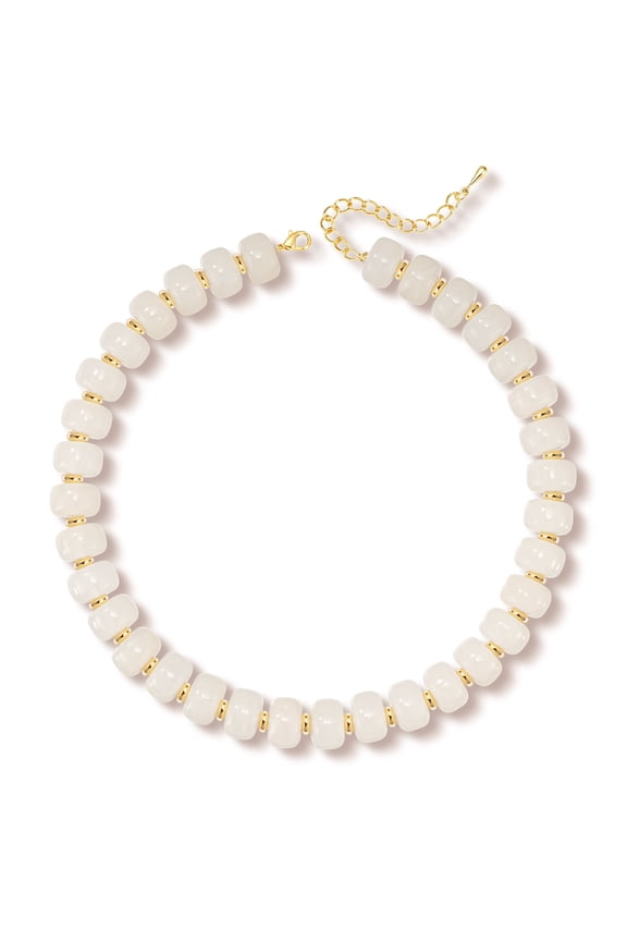18K Gold Plated White Chunky Beaded Necklaces for Women Boho Choker Chain Fashion Statement Accessories Prom Wedding Birthday Summer Jewelry Gifts Mom Girlfriend Adults Lady Wife Teen Her