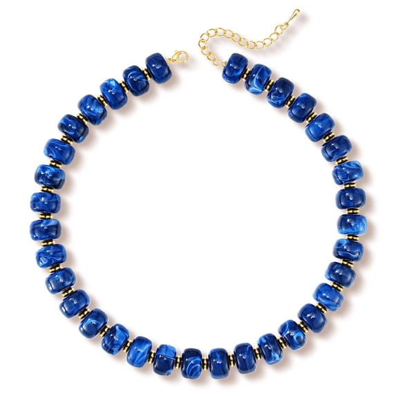 APSVO 18K Gold Plated Blue Chunky Beaded Necklace for Women Boho Chocker Chain Fashion Accessories Prom Wedding Birthday Christmas Jewelry Gifts Mom Girlfriend Stocking Stuffers Adults Wife Teen Her