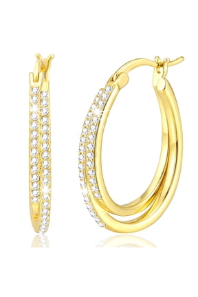 18K Gold Plated Simulated Diamond Hoop Earrings for Women Hypoallergenic Post Earrings Birthday Graduation Jewelry Gifts Teen Mom Her Wife Lady Adults Ideas