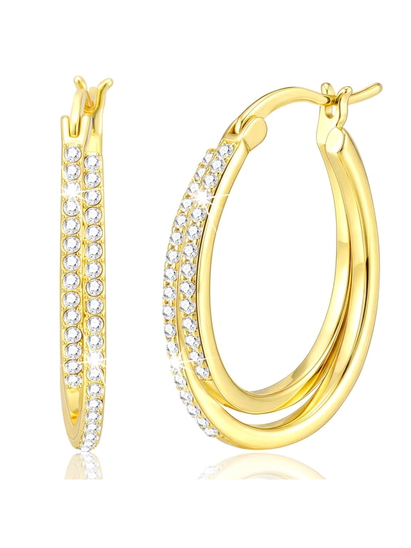 18K Gold Plated Simulated Diamond Hoop Earrings for Women Hypoallergenic Fall Post Earrings Birthday Christmas Jewelry Gifts Adults Stocking Stuffers