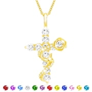 18K Gold Plated Rose Cross Necklaces for Women April Birthstone Pendant Chain with Crystal Birthday Christmas Jewelry Gifts Teen Girls Stocking Stuffers Kids