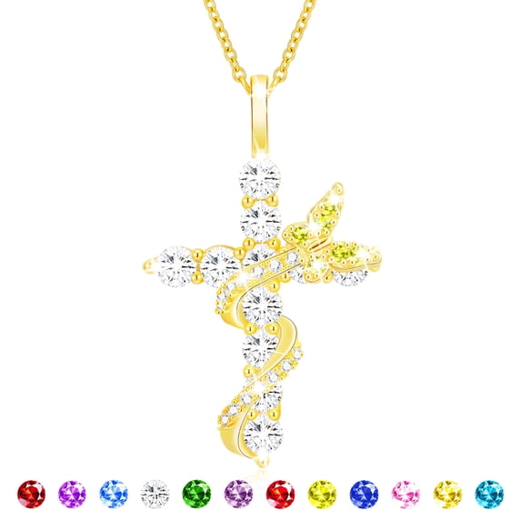 APSVO 18K Gold Plated Butterfly Cross Necklaces for Women Girls August Birthstone Pendant Chain with Peridot Birthday First Communion Graduation Mothers Day Jewelry Gifts Teen Her Mom Kids