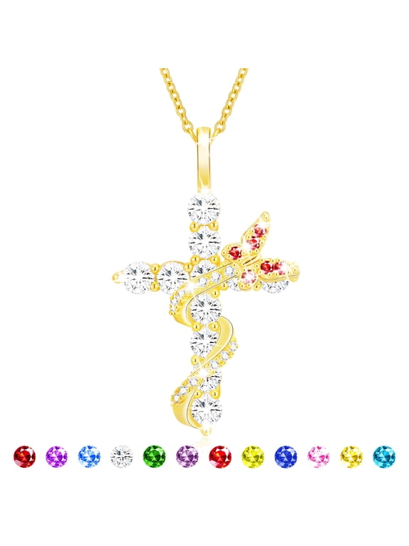 18K Gold Plated Butterfly Cross Necklaces for Women July Birthstone Pendant Chain with Red Ruby Birthday Christmas Jewelry Gifts Teen Girls Stocking Stuffers Kids