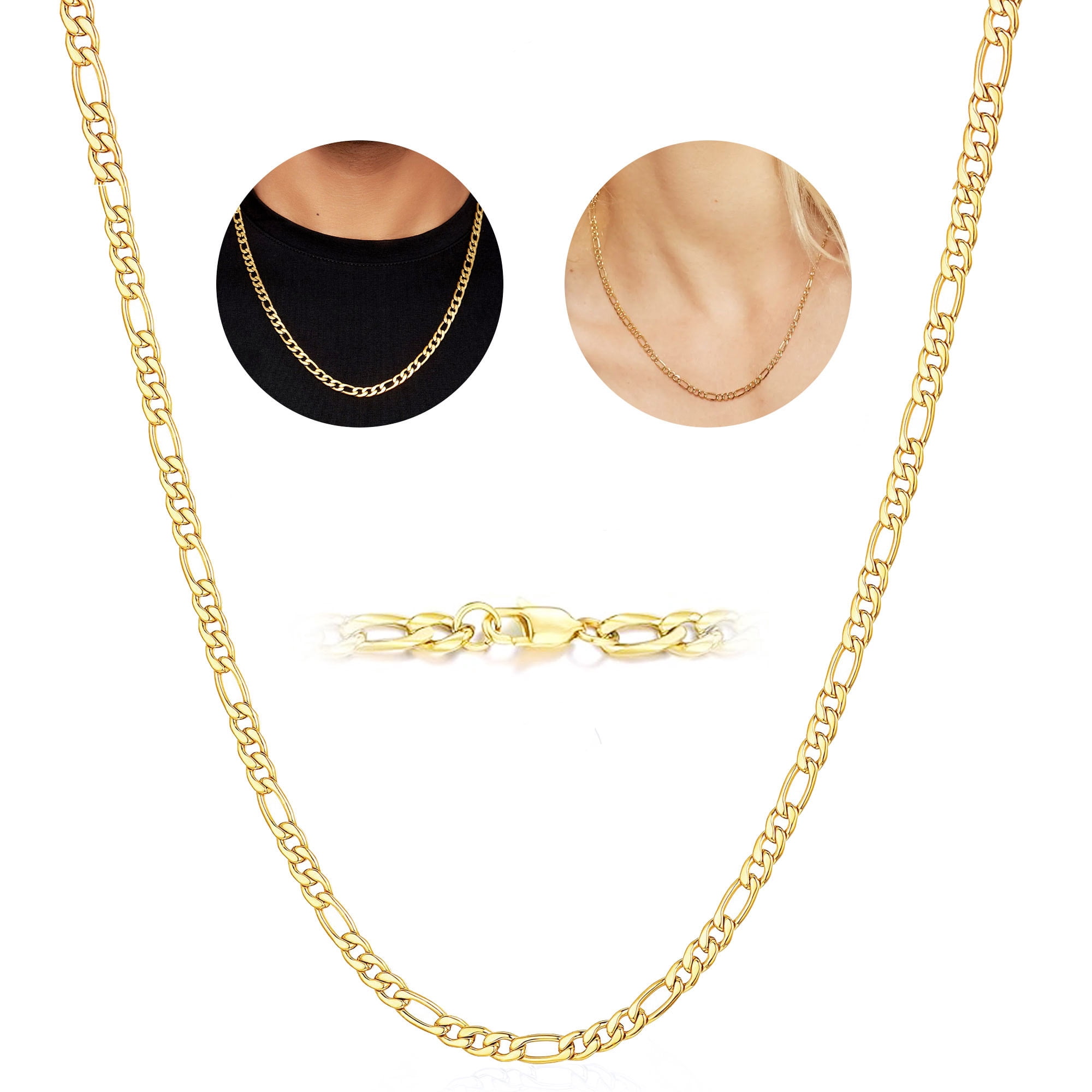 18K Gold Plated Chains for Women Men Boys 3mm/5mm Figaro Curb Link Necklace Birthday Graduation Fathers Day Jewelry Gifts Teen Him Her Dad Son Boyfriend Mom Kids Age Ideas 16/18/20/22/24 Inch