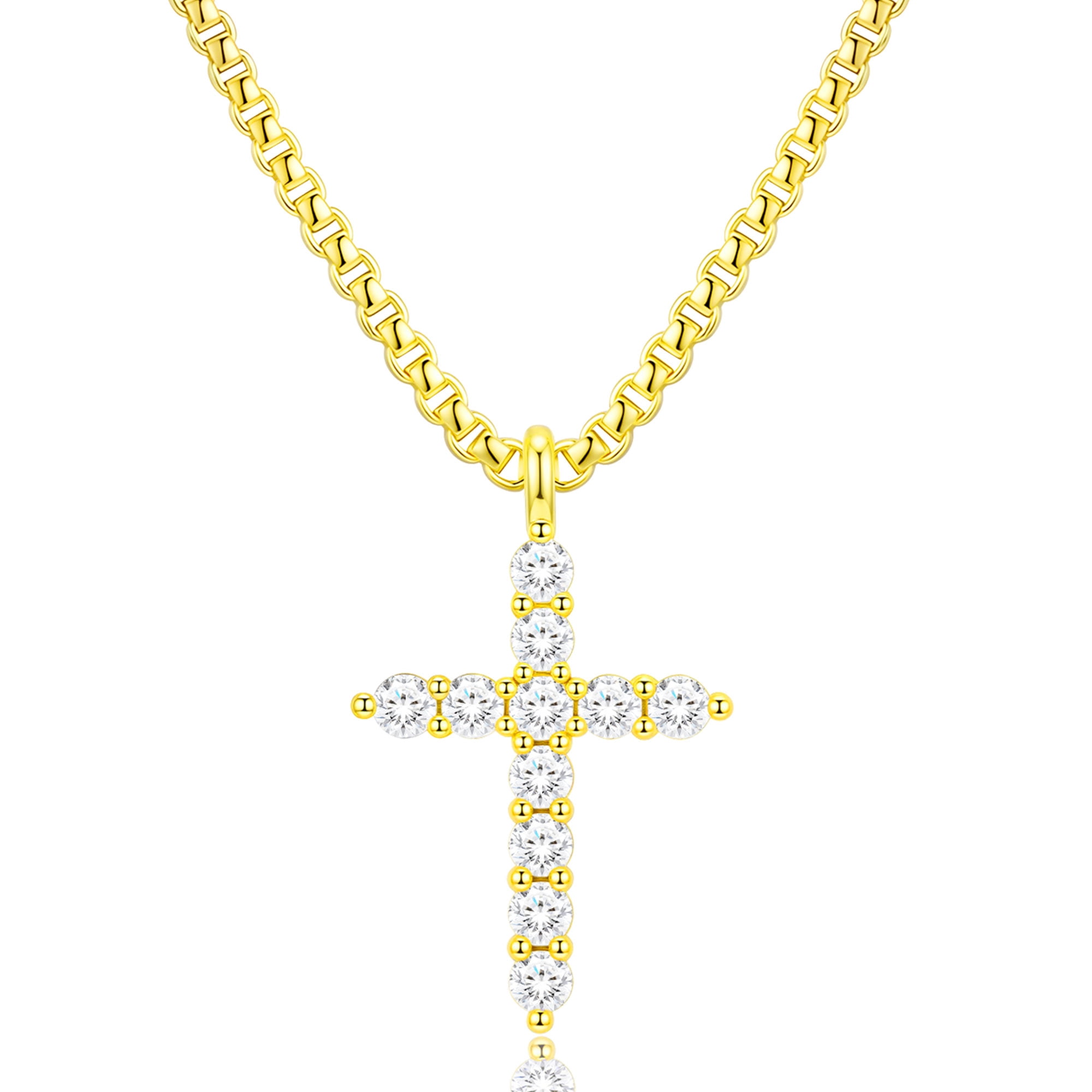 18K Gold Plated Cross Necklaces for Women CZ Pendant Chain Catholic Religious Christian Stuff Accessories Birthday Christmas Jewelry Gifts Teen Girls Stocking Stuffers Kids Age Ideas