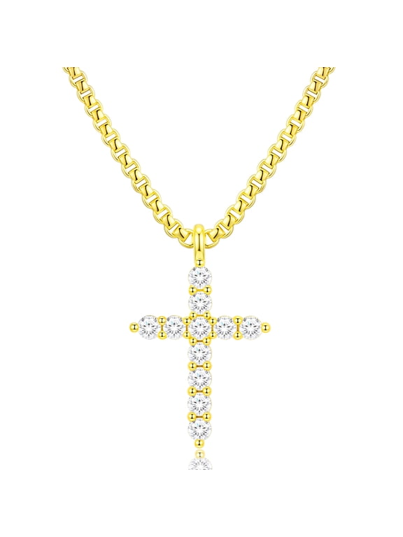 18K Gold Plated Cross Necklaces for Women CZ Pendant Chain Catholic Religious Christian Stuff Accessories Birthday Christmas Jewelry Gifts Teen Girls Stocking Stuffers Kids Age Ideas