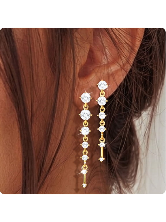18K Gold Plated Drop Earrings for Women CZ Lightweight Hypoallergenic Post Dangle Earrings Set Prom Wedding Birthday Christmas Jewelry Gifts Teen Stocking Stuffers Girlfriend