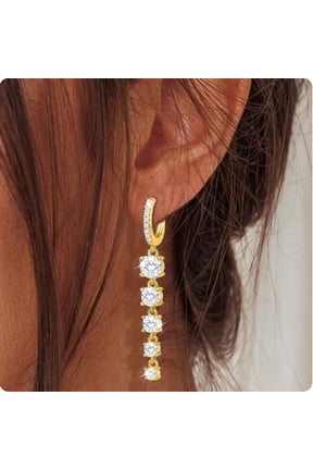 18K Gold Plated Drop Earrings for Women CZ Lightweight Hypoallergenic Post Dangle Earrings Prom Wedding Birthday Graduation Jewelry Gifts Teen Mom Bride Bridesmaid Girlfriend Wife