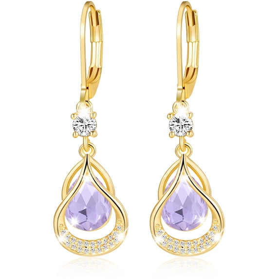 APSVO 18K Gold Plated Drop Earrings for Women Hypoallergenic June Birthstone Dangle Earrings with Purple Alexandrite Birthday Christmas Jewelry Gifts Teen Girls Stocking Stuffers Kids