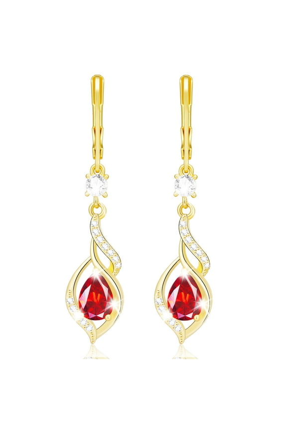 18K Gold Plated Drop Earrings for Women Girls Hypoallergenic January Birthstone Earrings with Red Garnet Birthday Easter Basket Stuffers Jewelry Gifts Teen Female Wife Adults Kids Age Ideas