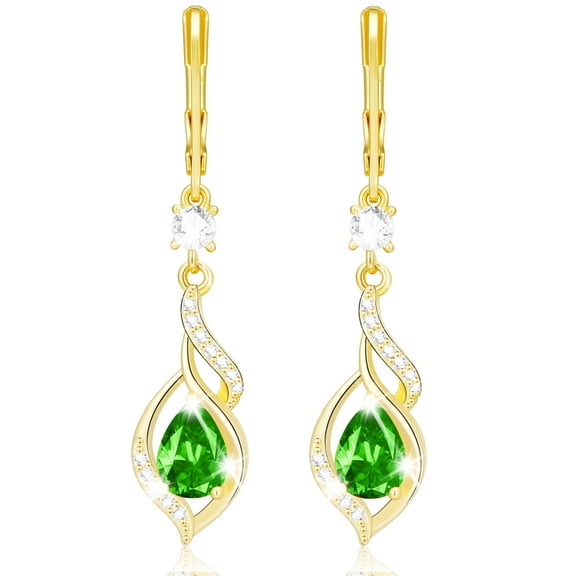 APSVO 18K Gold Plated Drop Earrings for Women Girls May Birthstone Earrings with Green Emerald Birthday Valentines Day Jewelry Gifts Teen Her Female Girlfriend Lady Wife Adults Kids Age Ideas