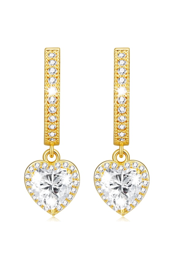 18K Gold Plated Love Heart Drop Earrings for Women Girls April Birthstone Earrings with CZ Crystal Birthday Valentines Day Jewelry Gifts Teen Her Girlfriend Wife Adults Lady Kids Age Ideas