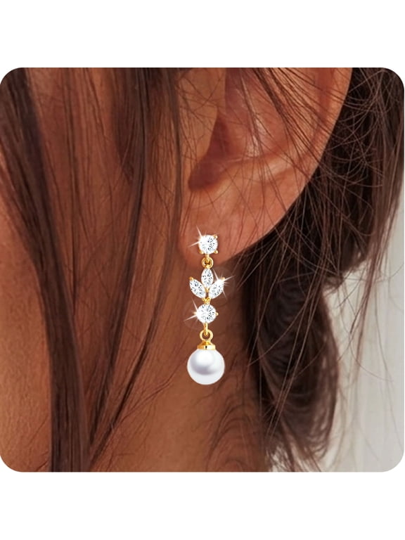 18K Gold Plated Drop Earrings for Women Pearl CZ Lightweight Hypoallergenic Post Dangle Earrings Birthday Christmas Jewelry Gifts Teen Stocking Stuffers Adults