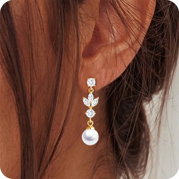 APSVO 18K Gold Plated Drop Earrings for Women Pearl CZ Lightweight Hypoallergenic Post Dangle Earrings Birthday Christmas Jewelry Gifts Teen Stocking Stuffers Adults