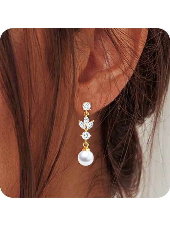 18K Gold Plated Drop Earrings for Women Pearl CZ Lightweight Hypoallergenic Post Dangle Earrings Birthday Christmas Jewelry Gifts Teen Stocking Stuffers Adults