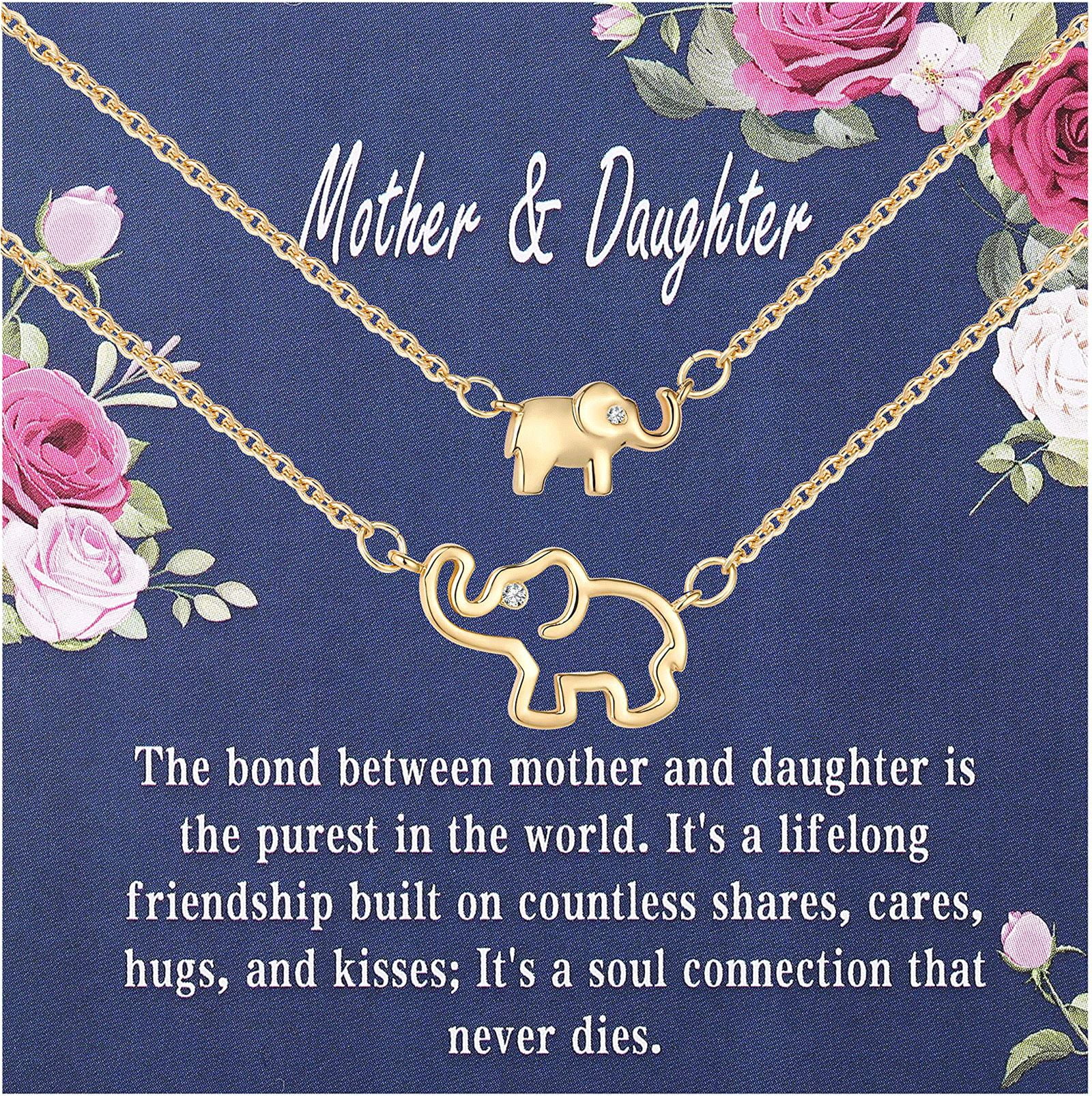18K Gold Plated Elephant Mother Daughter Necklace Matching Jewelry Set for Women Mom Mommy Grandma Granddaughter Pendant Chain Accessories Stuff Age Birthday Mother's Day Jewelry Gifts