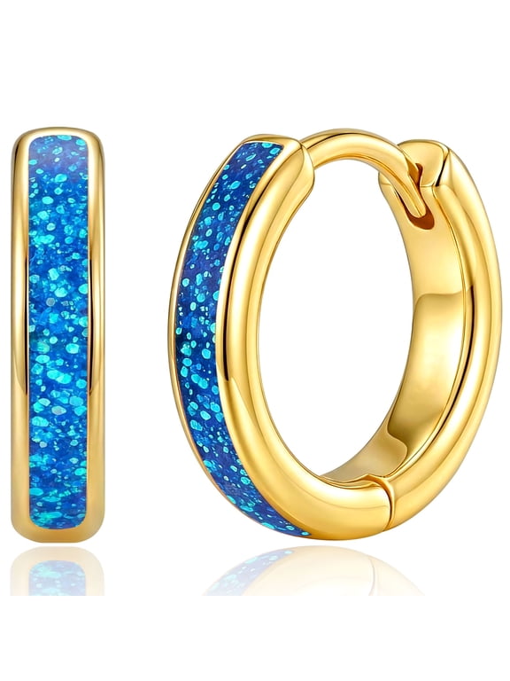 18K Gold Plated Hoop Earrings for Women Deep Blue Opal Small Huggie Cartilage Hypoallergenic Earrings Birthday Christmas Jewelry Gifts Teen Girls Stocking Stuffers Kids