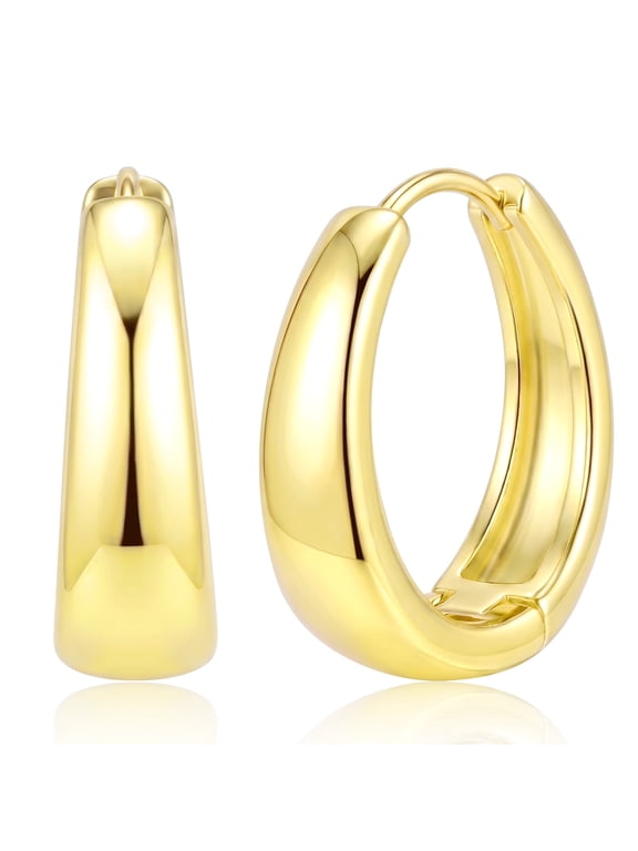 18K Gold Plated Hoop Earrings for Women Chunky Hypoallergenic Post Earrings Birthday Graduation Wedding Prom Christmas Jewelry Gifts Teen Stocking Stuffers Adults Ideas