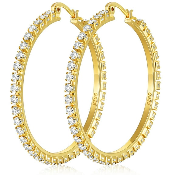APSVO 18K Gold Plated Big Rhinestone Hoop Earrings for Women Cubic Zirconia Post Hypoallergenic Earrings Birthday Valentines Day Jewelry Gifts Her Mom Girlfriend Wife Lady Female Adults Ideas