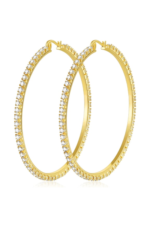18K Gold Plated Big Rhinestone Hoop Earrings for Women Cubic Zirconia Post Hypoallergenic Earrings Birthday Graduation Mothers Day Jewelry Gifts Her Mom Girlfriend Wife Lady Female Adults Ideas