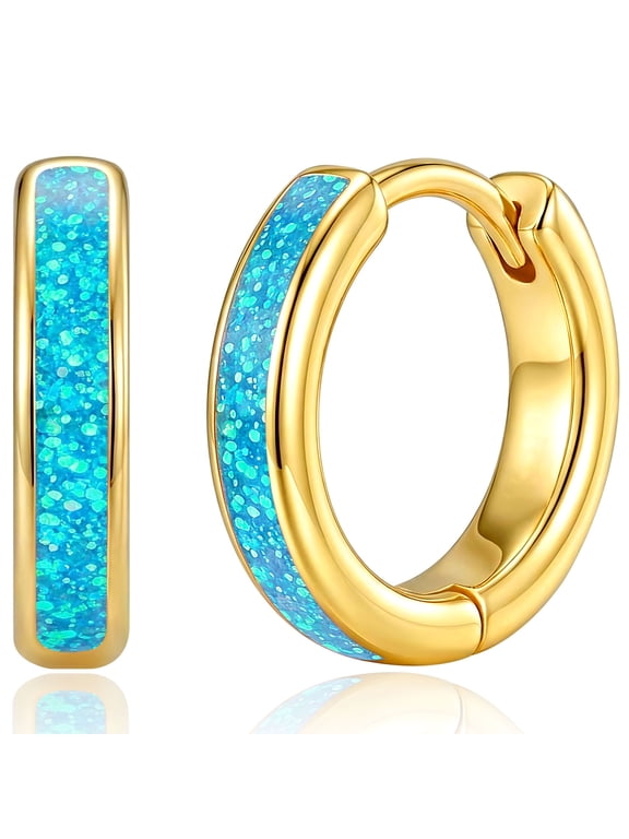 18K Gold Plated Hoop Earrings for Women Girls Green Opal Small Huggie Cartilage Hypoallergenic Earrings Birthday Graduation Jewelry Gifts Her Teen Mom Girlfriend Adults Her Kids Age Ideas