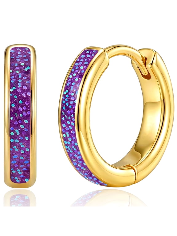18K Gold Plated Hoop Earrings for Women Teen Girls Soft Lavender Opal Small Huggie Cartilage Hypoallergenic Earrings Birthday Jewelry Gifts Ideas