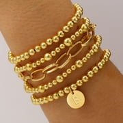 APSVO 18K Gold Plated Initial Beaded Bracelets for Women Charms Stackable Letter A Chain Bracelet Set Xmas Birthday Christmas Jewelry Gifts Teen Mom Female Wife Girlfriend Adults Stocking Stuffers