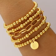 APSVO 18K Gold Plated Initial Beaded Bracelets for Women Charms Stackable Letter A Chain Bracelet Set Xmas Birthday Christmas Jewelry Gifts Teen Mom Female Wife Girlfriend Adults Stocking Stuffers