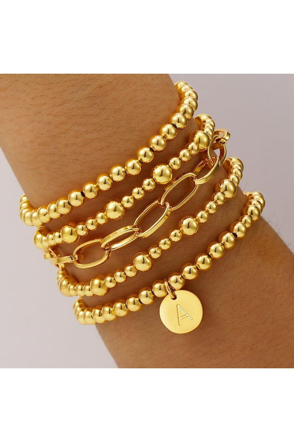 18K Gold Plated Initial Beaded Bracelets for Women Charms Stackable Letter A Chain Bracelet Set Birthday Valentines Day Jewelry Gifts Teen Her Girlfriend Adults Wife Female Daughter Lady Ideas