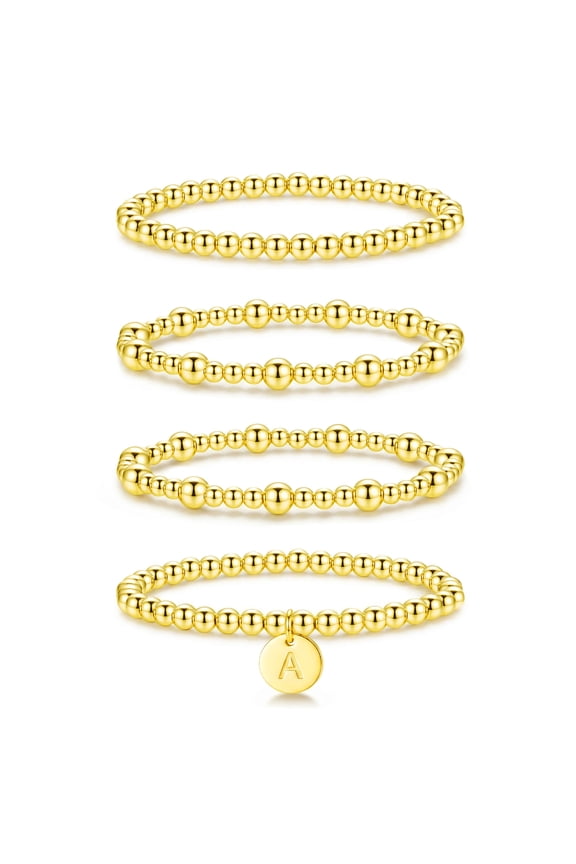 18K Gold Plated Initial Beaded Bracelets for Women Charms Stackable Letter A Chain Bracelet Set Birthday Graduation Mothers Day Jewelry Gifts Teen Mom Her Girlfriend Adults Wife Daughter Ideas