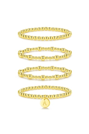 18K Gold Plated Initial Beaded Bracelets for Women Charms Stackable Letter A Chain Bracelet Set Birthday Graduation Mothers Day Jewelry Gifts Teen Mom Her Girlfriend Adults Wife Daughter Ideas