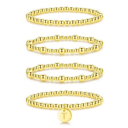APSVO 18K Gold Plated Initial Beaded Bracelets for Women Charms Stackable Letter T Chain Bracelet Set Birthday Graduation Mothers Day Jewelry Gifts Teen Mom Her Girlfriend Adults Wife Daughter Ideas