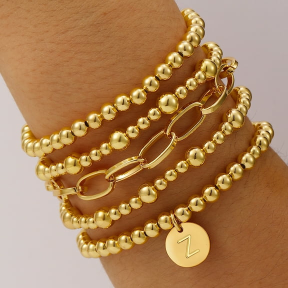APSVO 18K Gold Plated Initial Beaded Bracelets for Women Charms Stackable Letter Z Chain Bracelet Set Birthday Valentines Day Jewelry Gifts Teen Her Girlfriend Adults Wife Female Daughter Lady Ideas