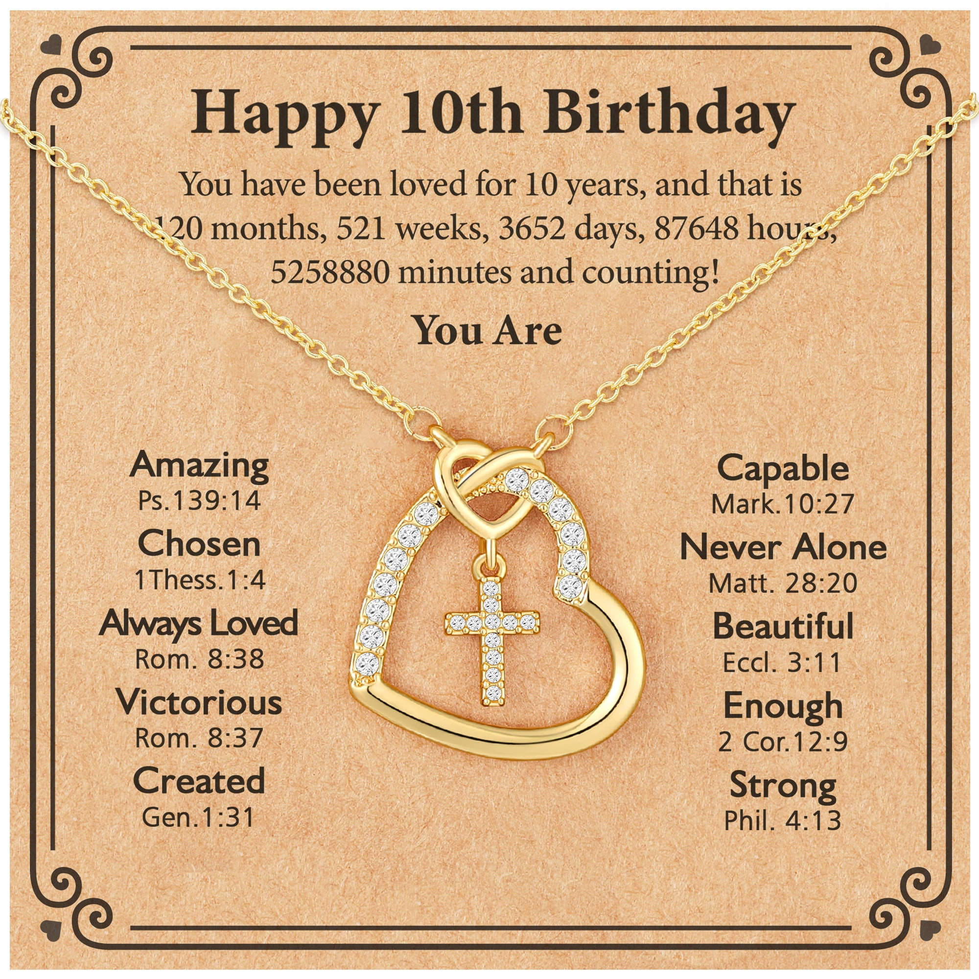 Walmart Black Friday Deals 2025 - APSVO Birthday Gifts for 10 Year Old Girls Kids 18K Gold Plated Love Heart Cross Necklace CZ Pendant Chain Birthday Stuff Accessory Decoration Jewelry Ideas Tenth Yr Tween Preteen Daughter Sister Age