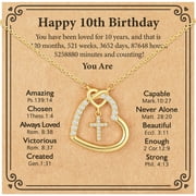 APSVO Birthday Gifts for 10 Year Old Girls Kids 18K Gold Plated Love Heart Cross Necklace CZ Pendant Chain Birthday Stuff Accessory Decoration Jewelry Ideas Tenth Yr Tween Preteen Daughter Sister Age