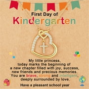 APSVO First Day of Kindergarten Gifts for Girls Kids 18K Gold Plated Love Heart Cross Necklace CZ Pendant Back to School Supplies Stuff Accessory Jewelry Ideas 4-6 Year Old Daughter Granddaughter Age
