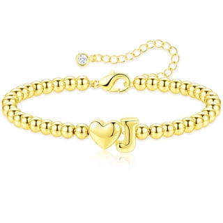 APSVO 18K Gold Plated Love Heart Initial Beaded Bracelets for Women Teen Girls Letter J Bracelet Birthday Jewelry Gifts Ideas