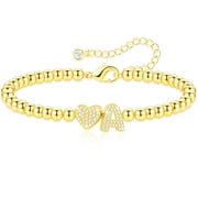 18K Gold Plated Love Heart Initial Bracelet for Women CZ Letter A Beaded Bracelet Birthday Christmas Jewelry Gifts Teen Girls Stocking Stuffers Kids