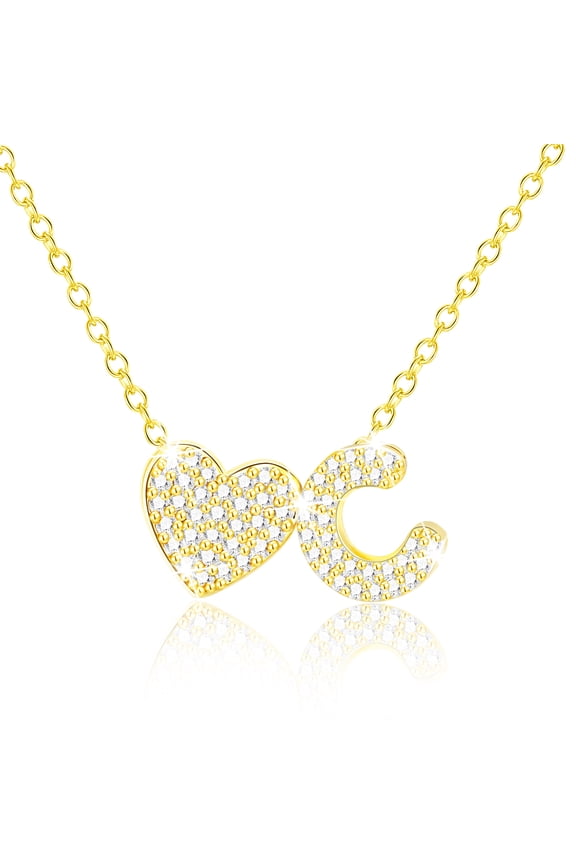 18K Gold Plated Love Heart Initial Necklaces for Women Girls CZ Letter C Pendant Chain Birthday Graduation Jewelry Gifts Teen Her Mom Girlfriend Wife Female Daughter Kids Age Ideas