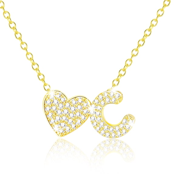 APSVO 18K Gold Plated Love Heart Initial Necklaces for Women Girls CZ Letter C Pendant Chain Birthday Graduation Jewelry Gifts Teen Her Mom Girlfriend Wife Female Daughter Kids Age Ideas