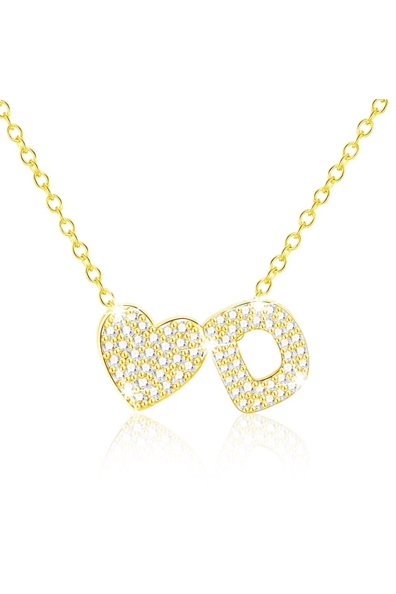 18K Gold Plated Love Heart Initial Necklaces for Women Girls CZ Letter D Pendant Chain Birthday Graduation Jewelry Gifts Teen Her Mom Girlfriend Wife Female Daughter Kids Age Ideas