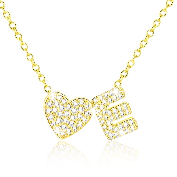 APSVO 18K Gold Plated Love Heart Initial Necklaces for Women Girls CZ Letter E Pendant Chain Birthday Graduation Jewelry Gifts Teen Her Mom Girlfriend Wife Female Daughter Kids Age Ideas