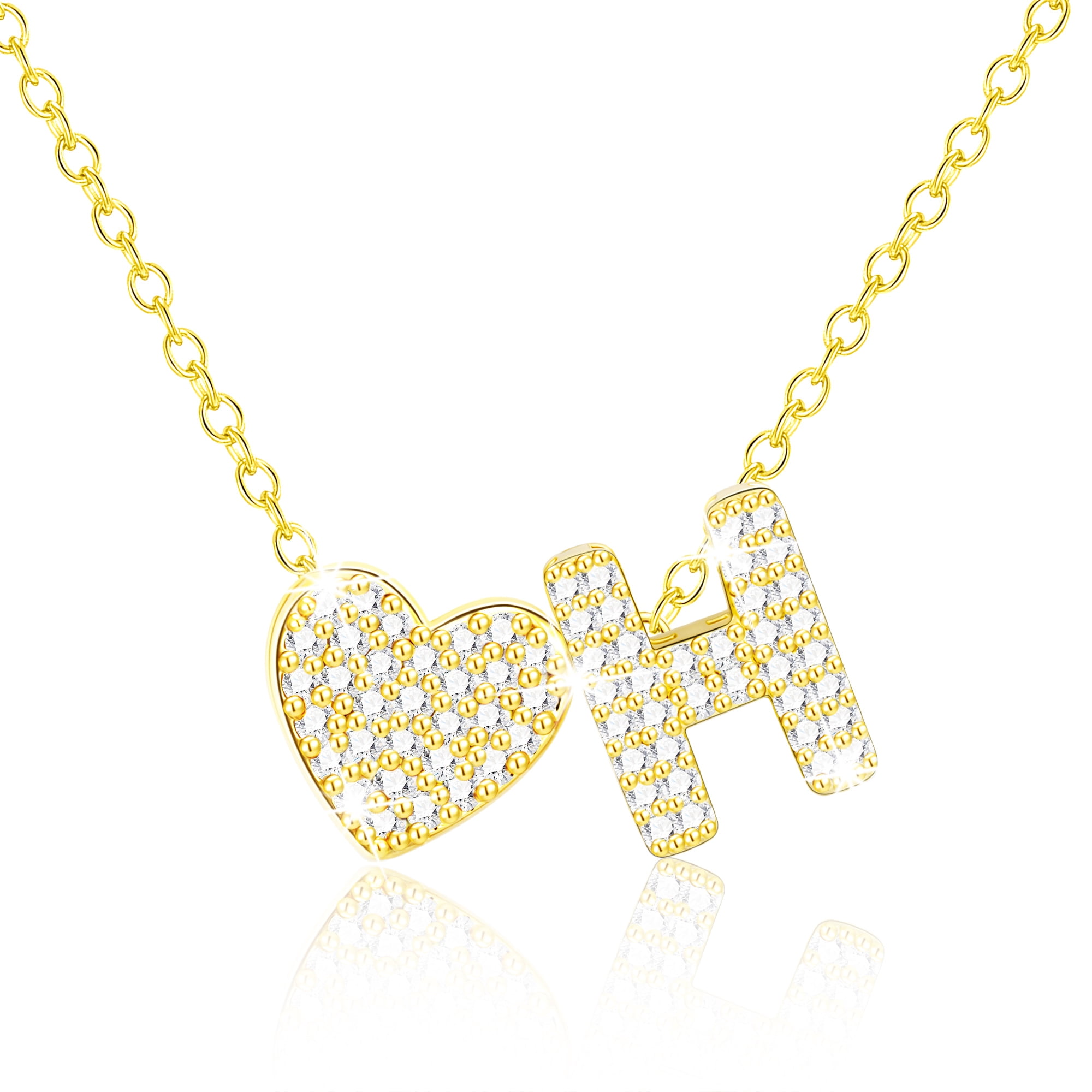 APSVO 18K Gold Plated Love Heart Initial Necklaces for Women Girls CZ ...