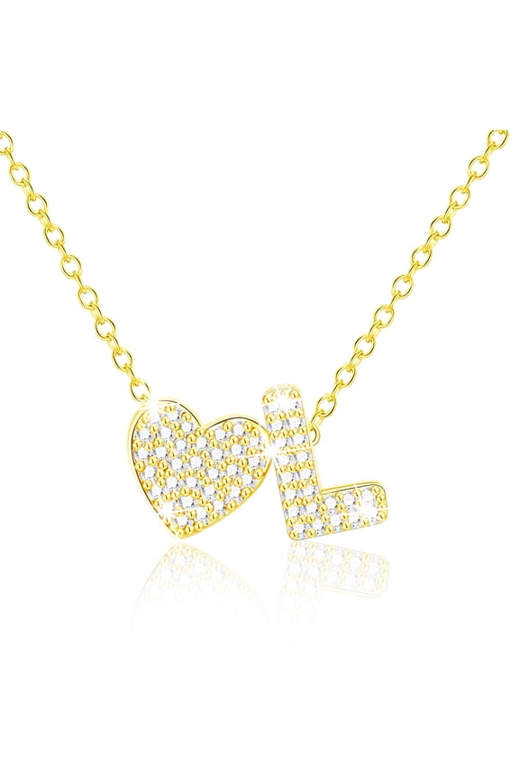 18K Gold Plated Love Heart Initial Necklaces for Women Girls CZ Letter L Pendant Chain Birthday Easter Basket Stuffers Jewelry Gifts Teen Girlfriend Wife Her Female Lady Daughter Kids Age Ideas