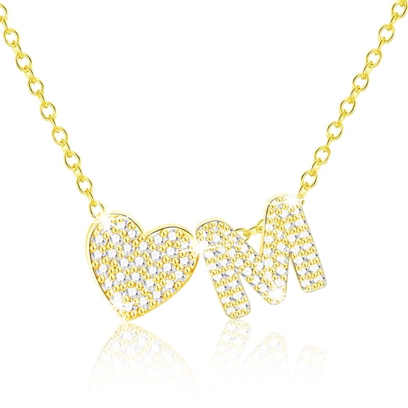 APSVO 18K Gold Plated Love Heart Initial Necklaces for Women Girls CZ Letter M Pendant Chain Birthday Graduation Jewelry Gifts Teen Her Mom Girlfriend Wife Female Daughter Kids Age Ideas