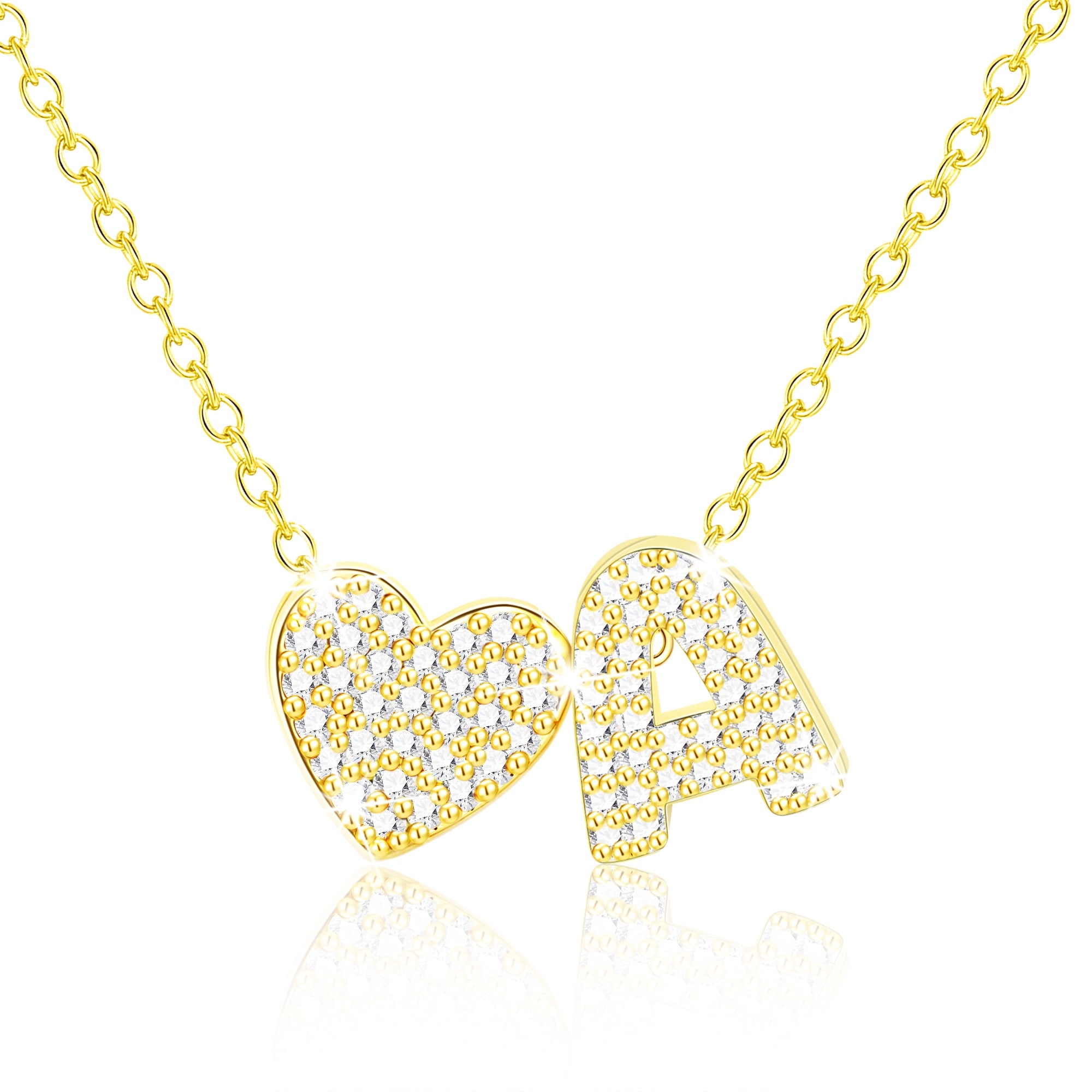 APSVO 18K Gold Plated Love Heart Initial Necklaces for Women Girls CZ Letter A Pendant Chain Birthday Graduation Jewelry Gifts Teen Her Mom Girlfriend Wife Female Daughter Kids Age Ideas