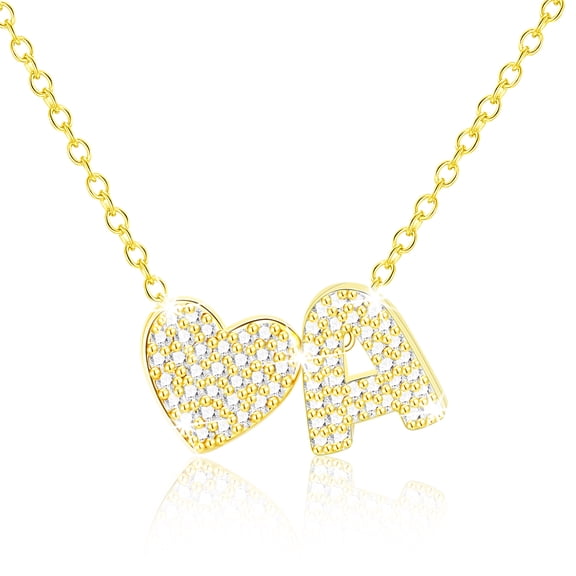 APSVO 18K Gold Plated Love Heart Initial Necklaces for Women Girls CZ Letter A Pendant Chain Birthday Valentines Day Jewelry Gifts Teen Girlfriend Wife Her Female Lady Tween Daughter Kids Age Ideas