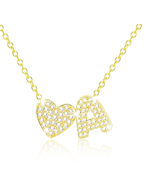 18K Gold Plated Love Heart Initial Necklaces for Women CZ Letter A Pendant Chain Birthday Christmas Jewelry Gifts Teen Girls Stocking Stuffers Kids Age Ideas