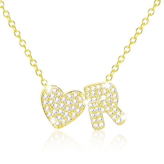 APSVO 18K Gold Plated Love Heart Initial Necklaces for Women Girls CZ Letter R Pendant Chain Birthday Graduation Jewelry Gifts Teen Her Mom Girlfriend Wife Female Daughter Kids Age Ideas